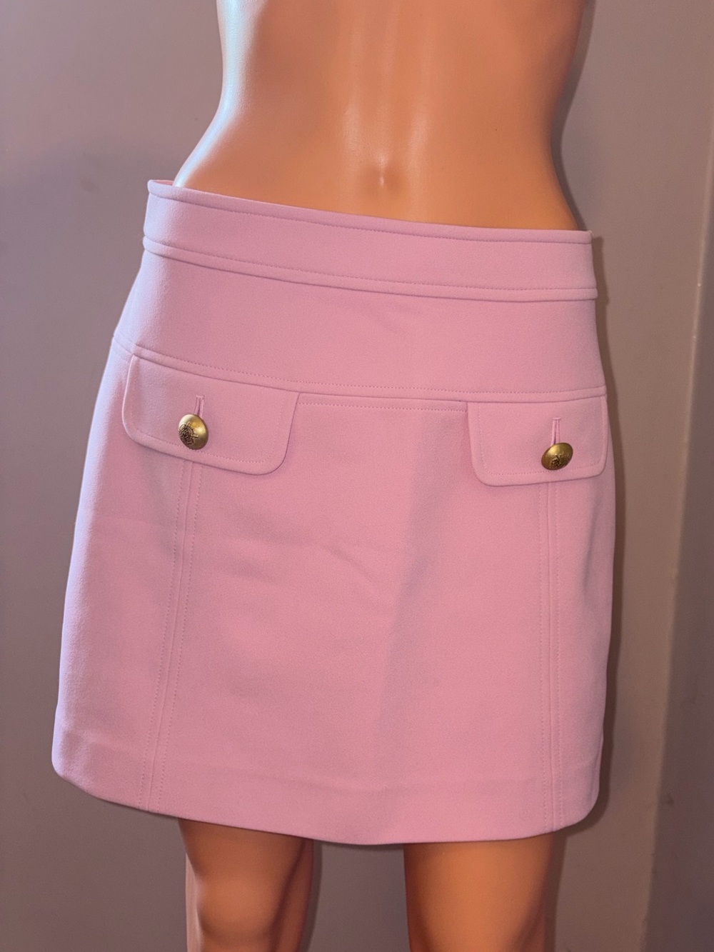 Boden Pink Mini Skirt with Gold Buttons